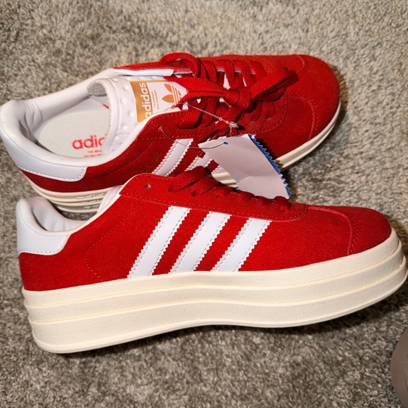 Adidas Women's Red Gazelle Suede Sneakers - Picture 2 of 6